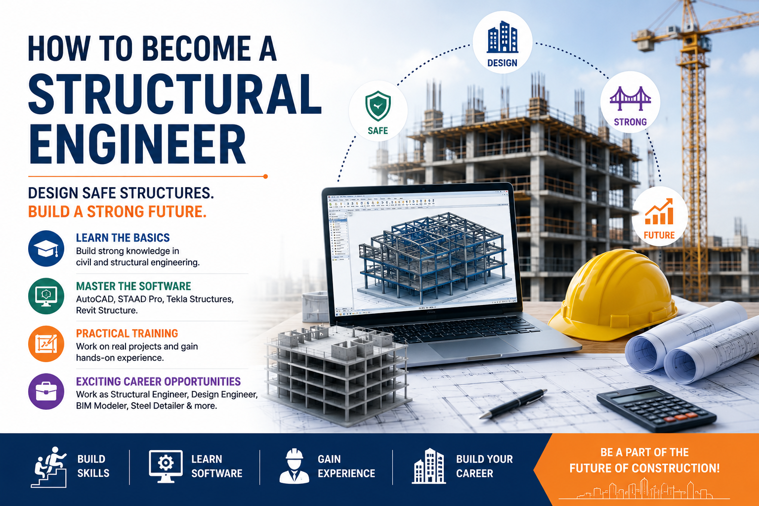 Steel structural engineer working on a steel building model using Tekla Structures and structural engineering software
