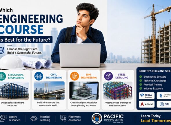Student exploring the best engineering courses for the future including Structural Engineering, Civil Engineering, BIM Engineering, and Steel Detailing career opportunities